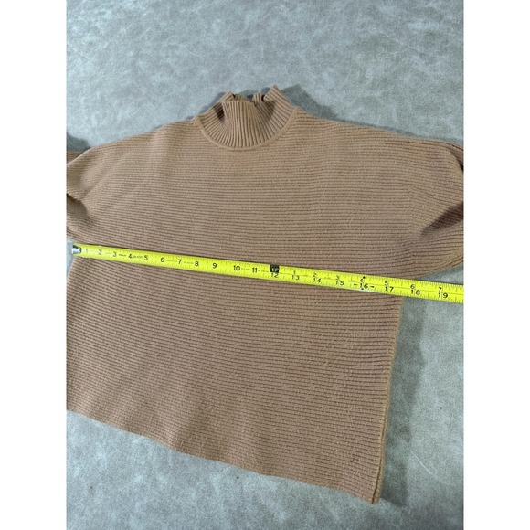 Zara Womens Mock Neck Long Sleeve Pullover Tan Brown Ribbed Sweater Small - Picture 7 of 7